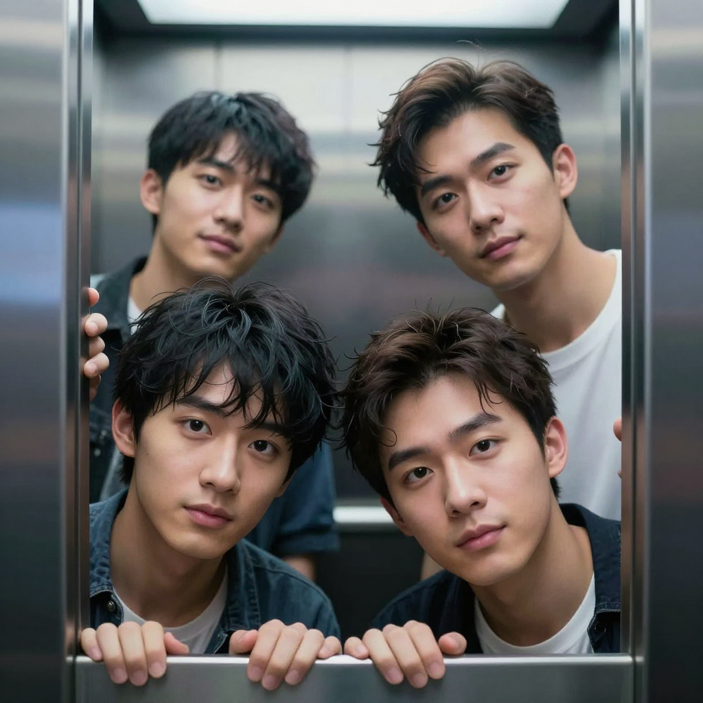 4 men in elevator AI companion avatar