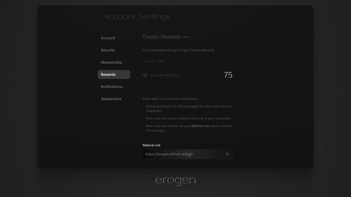 New Creator Rewards Page and Referral Link