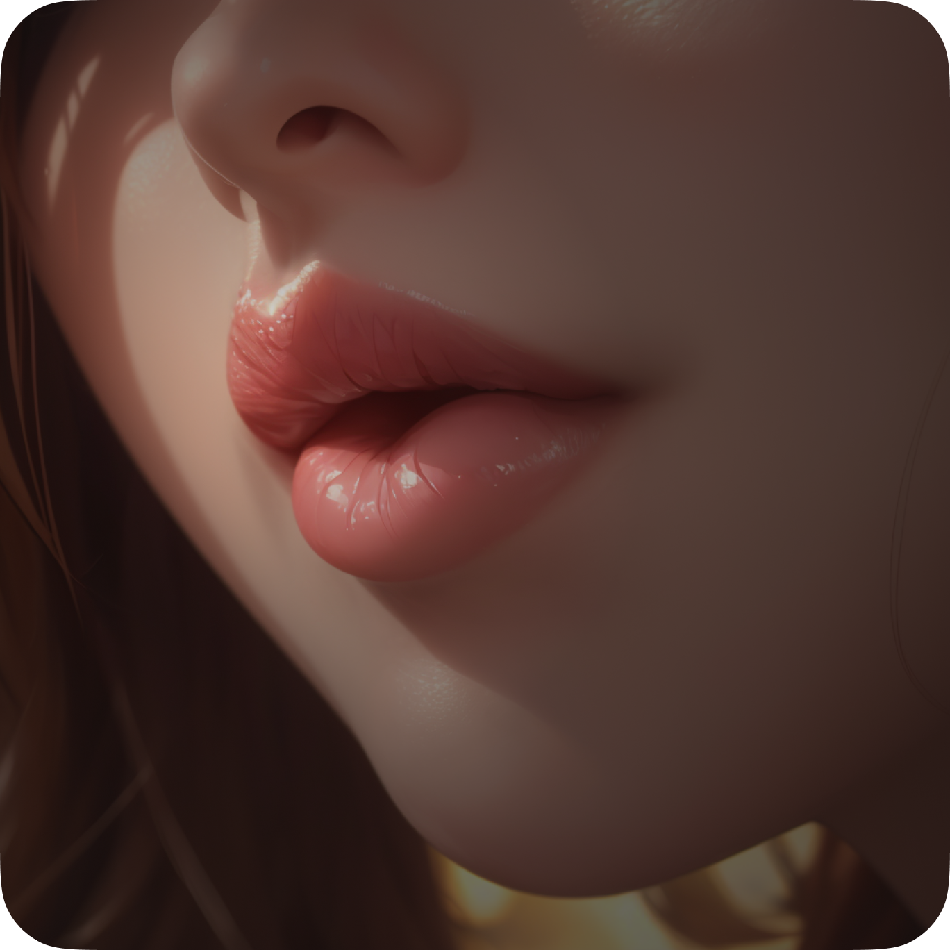 Close-up of AI companion's lips, highlighting AI chatbot's ability to speak with AI-generated voice